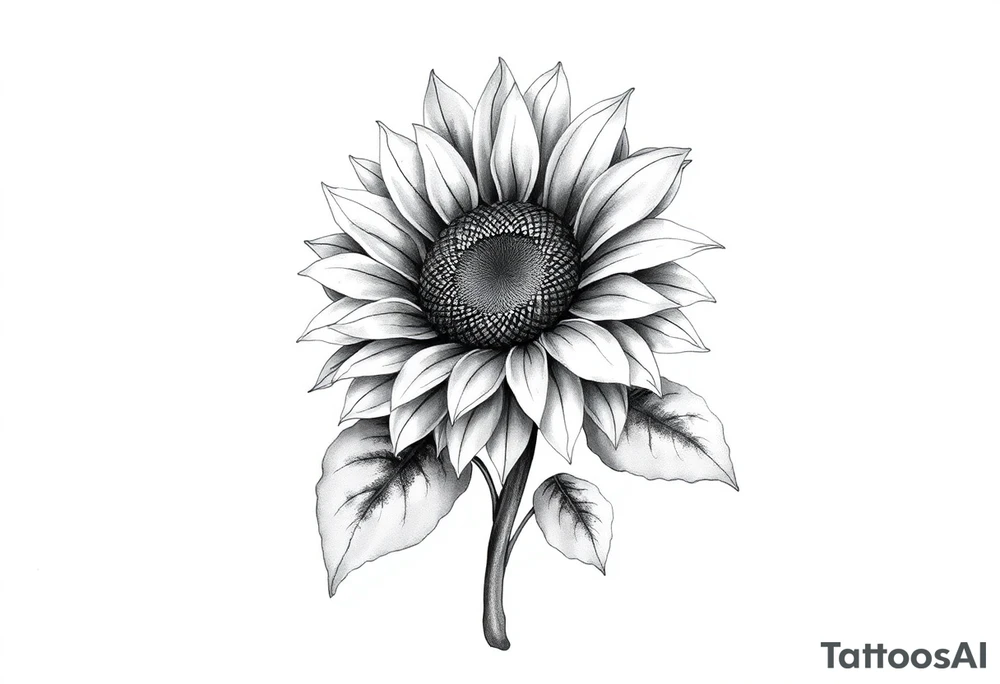 Sunflower with stem and leaves tattoo idea
