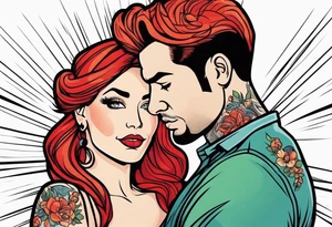 Red haired woman with black haired man tattoo idea