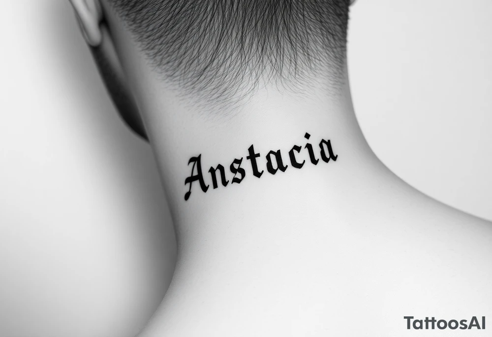 Anastacia in old English on forearm tattoo idea