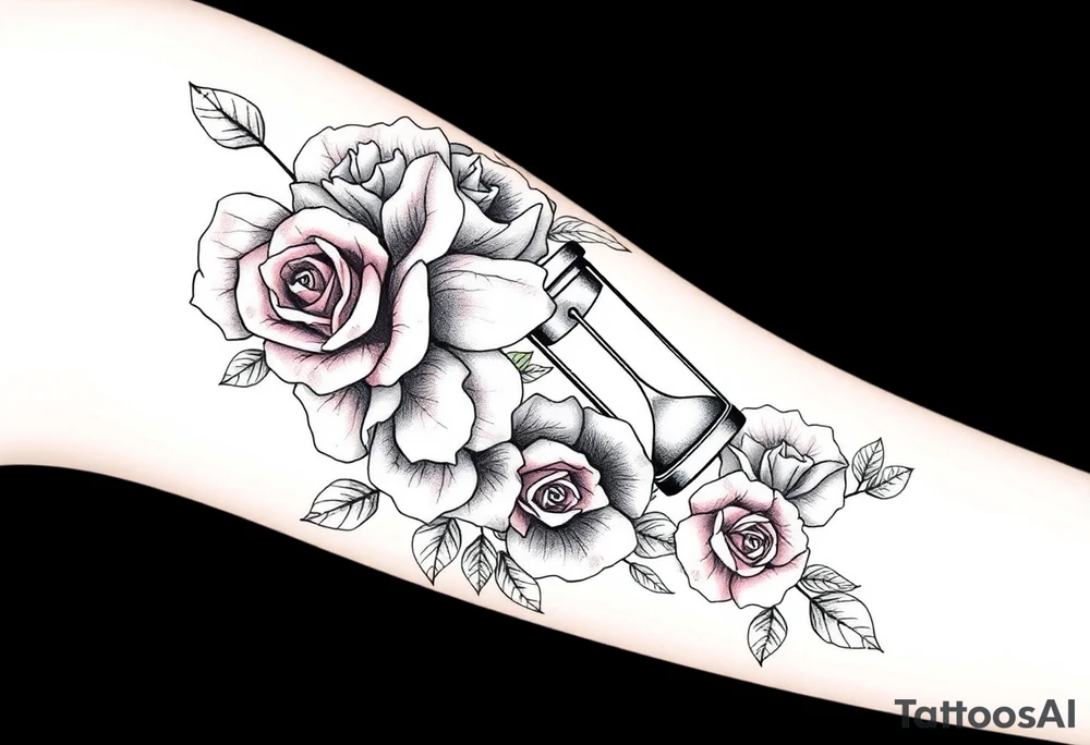 Roses with hour glass tattoo idea