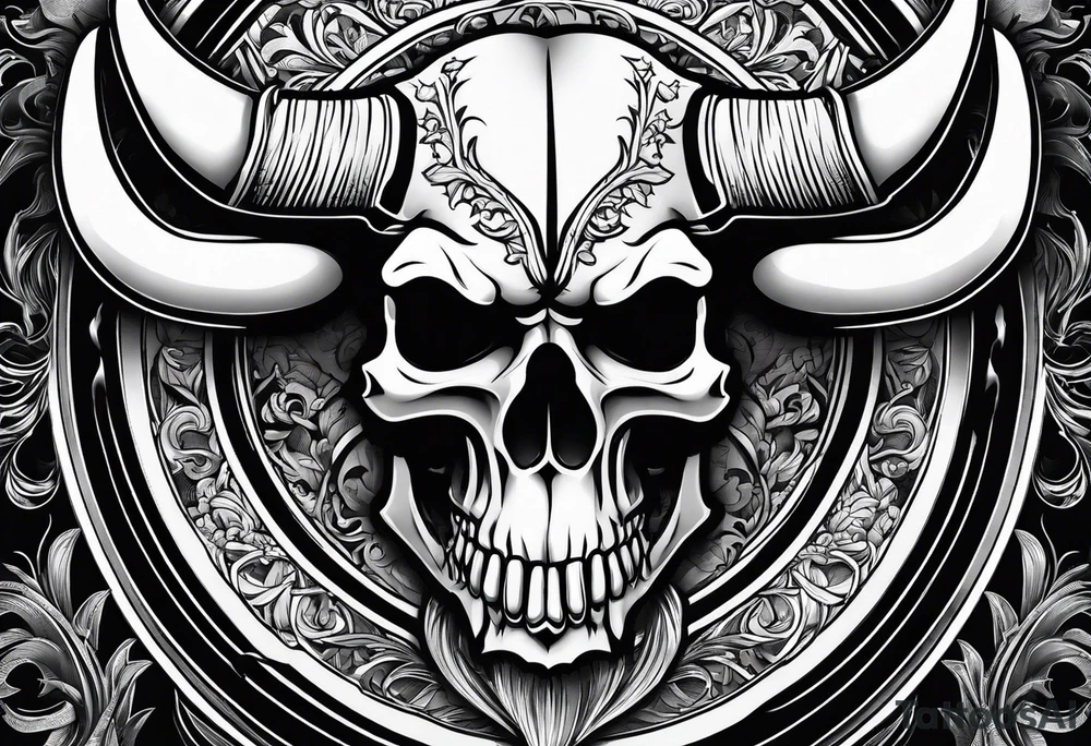 skull of a bull with a line frame, realistic, simple tattoo idea