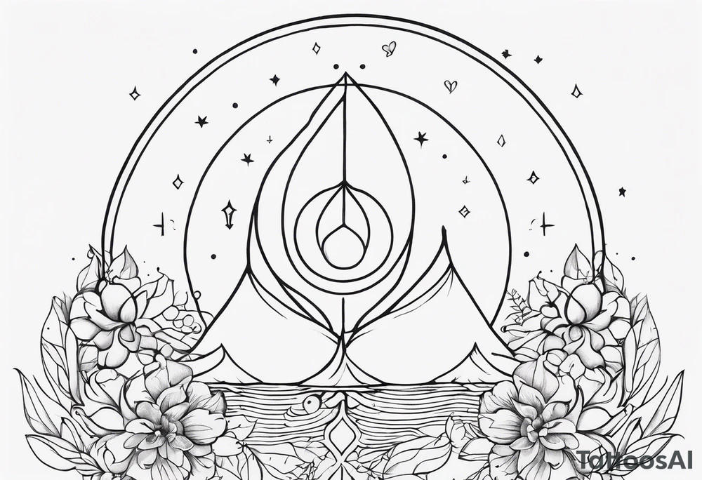 feminine tattoo that is height x width that shows the divine feminine journey through symbols of peace, love and joy tattoo idea