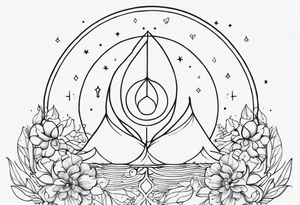 feminine tattoo that is height x width that shows the divine feminine journey through symbols of peace, love and joy tattoo idea