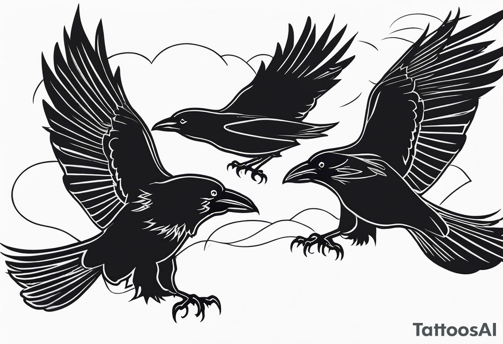 three ravens in flight tattoo idea