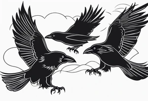 three ravens in flight tattoo idea