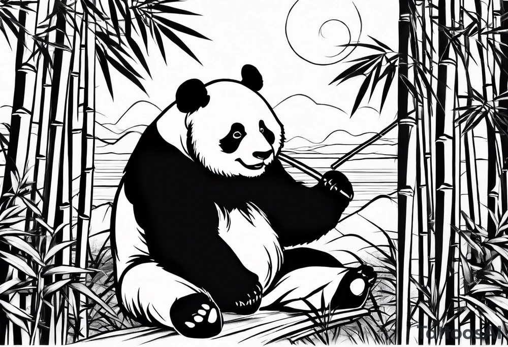 panda eating bamboo watching the sunset tattoo idea