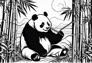 panda eating bamboo watching the sunset tattoo idea