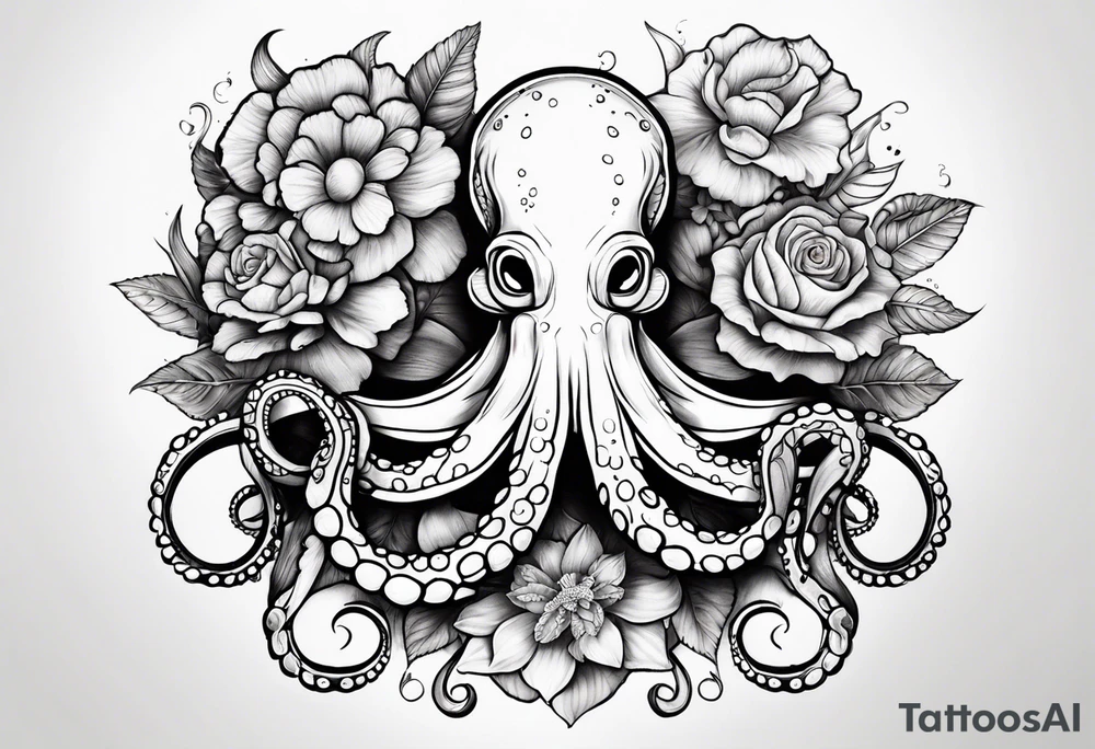 octopus holding flowers tattoo idea