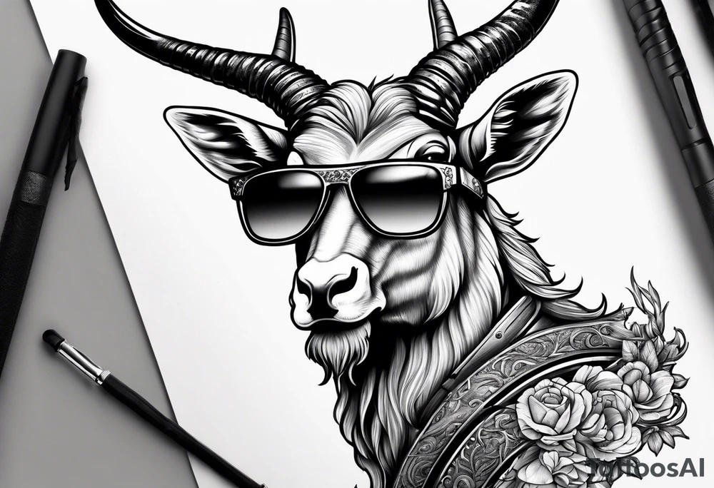 capricorn with sunglasses and shotgun tattoo idea