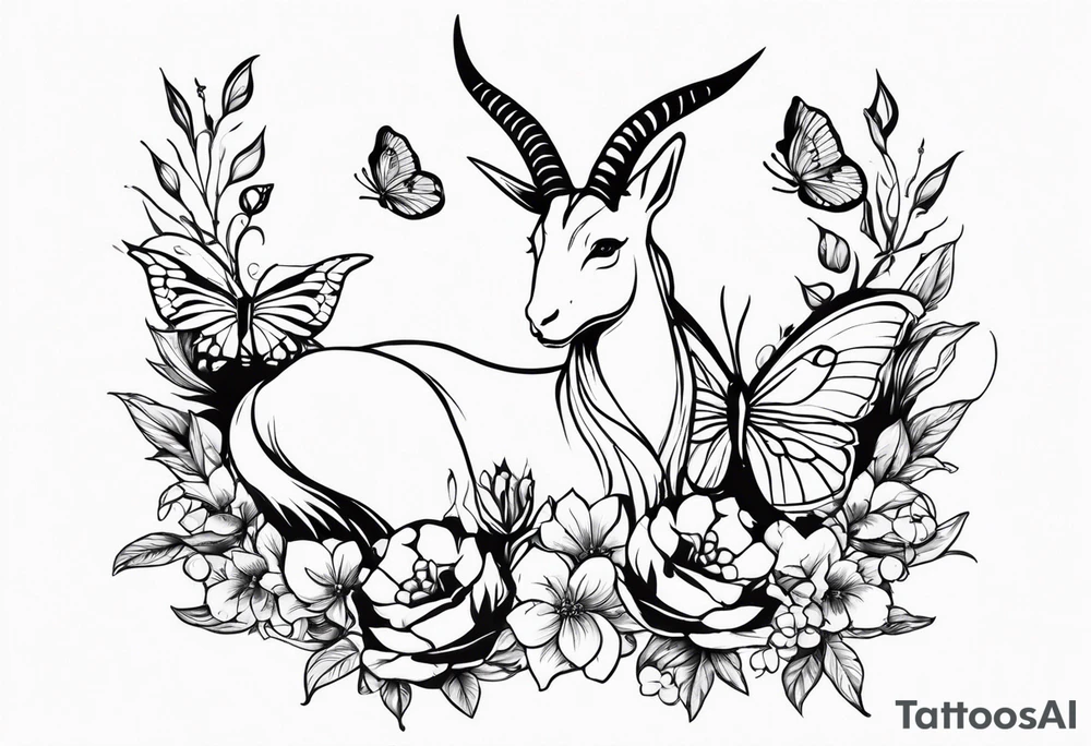 Capricorn and butterflies with a cross sleeve tattoo idea