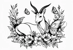 Capricorn and butterflies with a cross sleeve tattoo idea