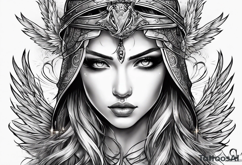 Female angel with sword lightning and lightning eyes tattoo idea