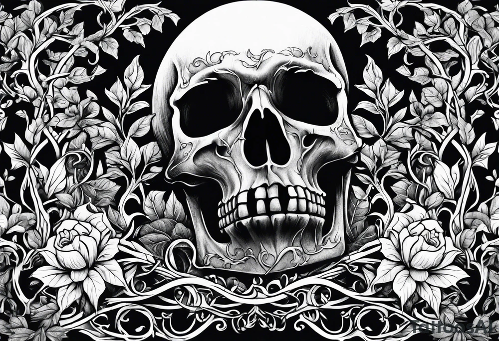 Leafy vines with grave yard tattoo idea
