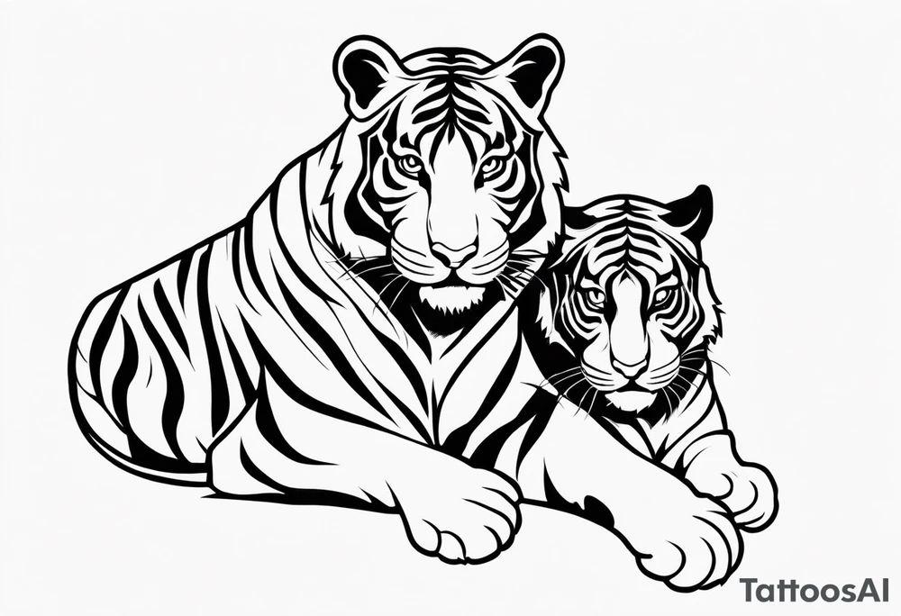 two thai tiger bodies vertical tattoo idea
