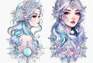 Constellation, kawaii girl , snowflake tattoo idea
