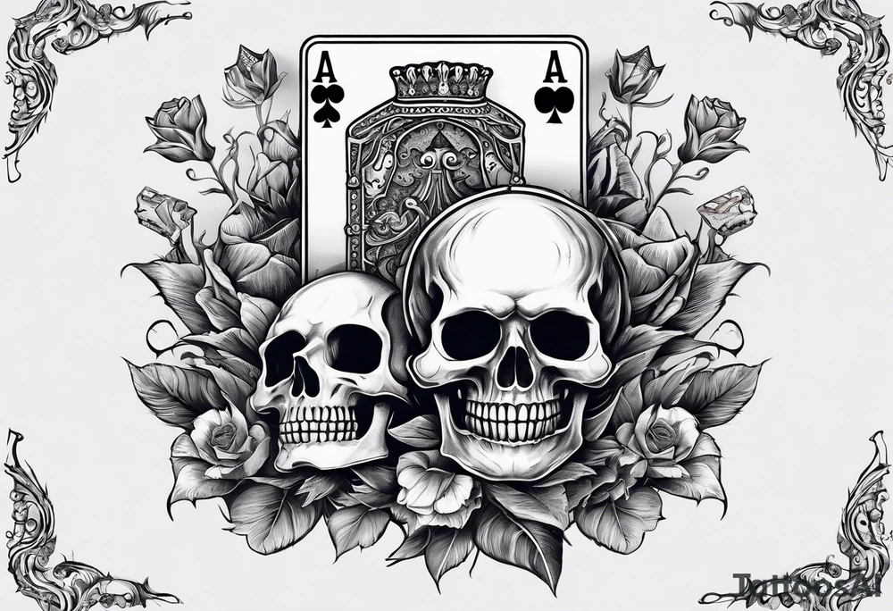 Skeleton hand holding out two playing cards, 8 of spades and 7 of spades tattoo idea