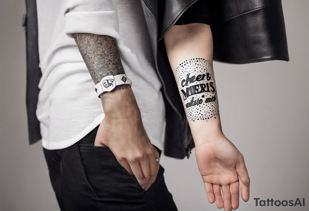 Cheers Mate text, armband +Cancer Ribbon +artistic tattoo idea