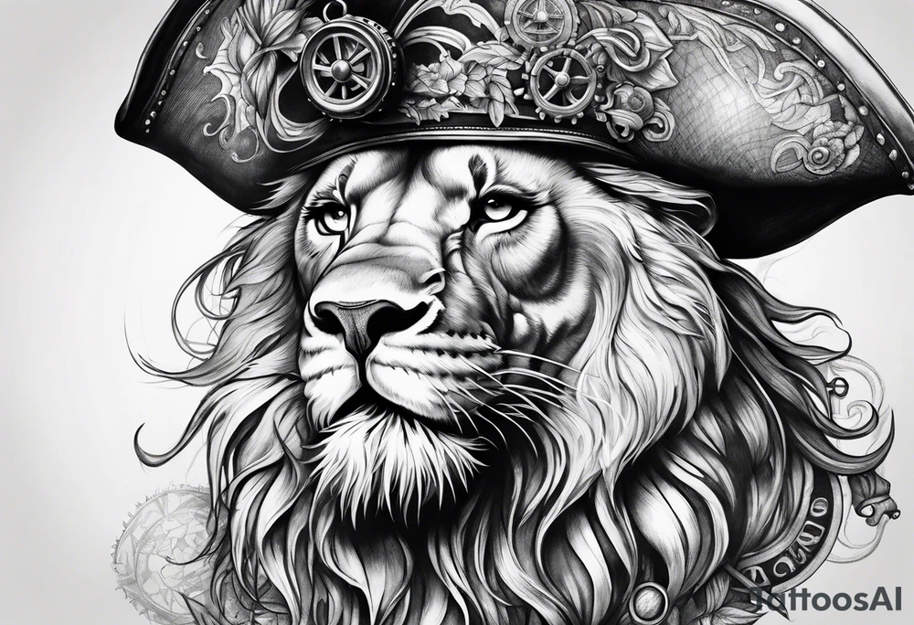 Pirate lion, nautical steampunk theme tattoo idea