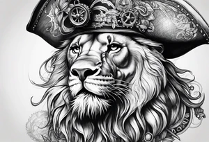 Pirate lion, nautical steampunk theme tattoo idea