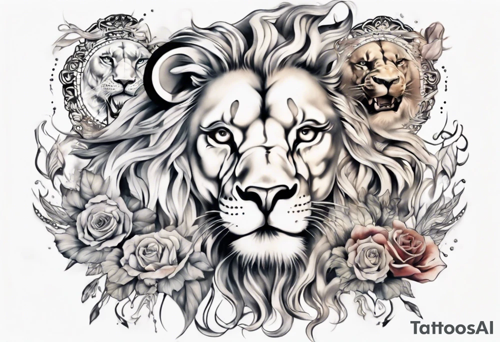 godess tattoo that is mixed together with a lion tattoo idea