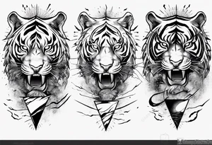 Ancient tiger with lightning and a sun for a forearm sleeve tattoo idea