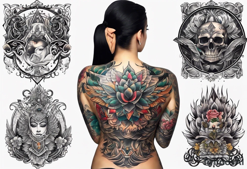full body tattoo on the back from top to bottom on paper tattoo idea