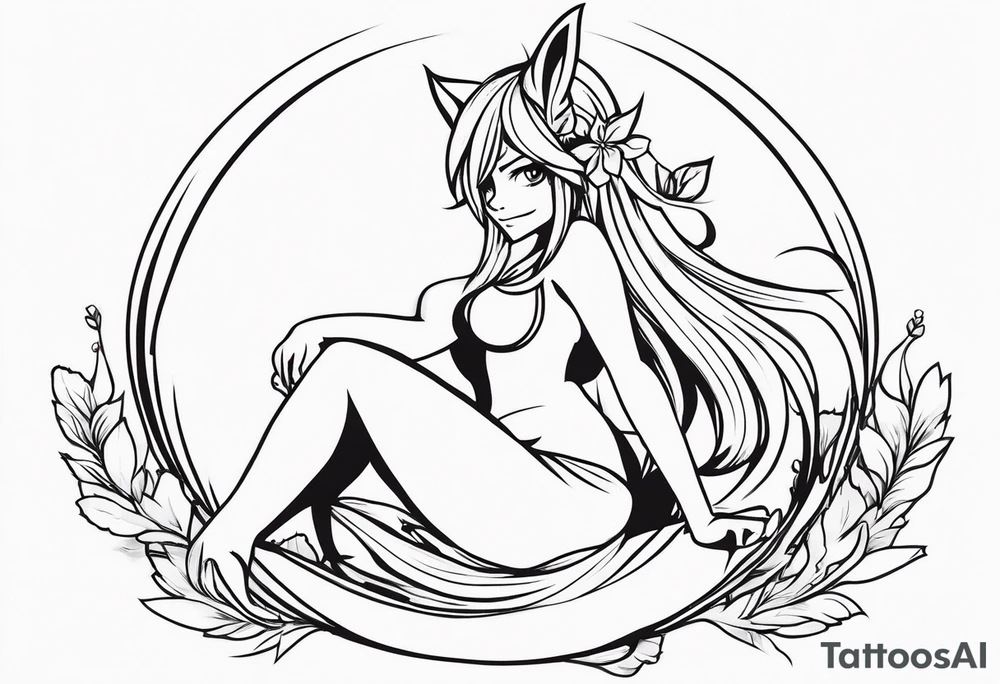 A fairy with a tail inspired by the logo of the show called Fairy Tail in a fetal position leaning in tattoo idea