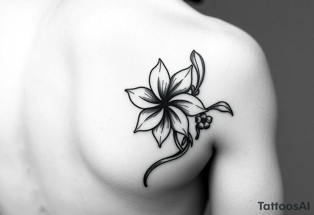 Hong kong flag, no stars inside the flower, the center of the flower is on the right elbow and wraps around the right 
arm. ON THE RIGHT ARM tattoo idea