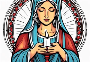 virgin maria holding candle in hands tattoo idea