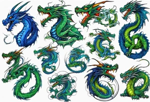 blue dragon tangled with a green dragon tattoo idea