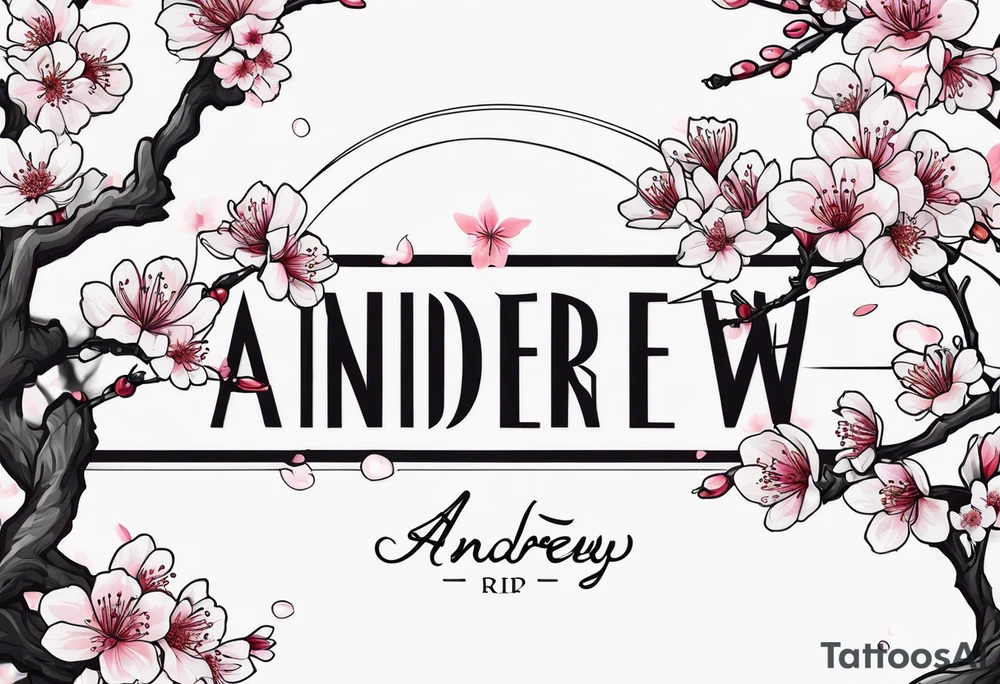 Cherry Blossom with the words RIP Andrew tattoo idea