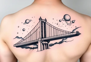 Create a tattoo of the brooklyn bridge 
Have space galaxy in the sky with planets and stars add color tattoo idea