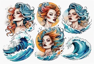 a crashing wave with the face of a woman tattoo idea