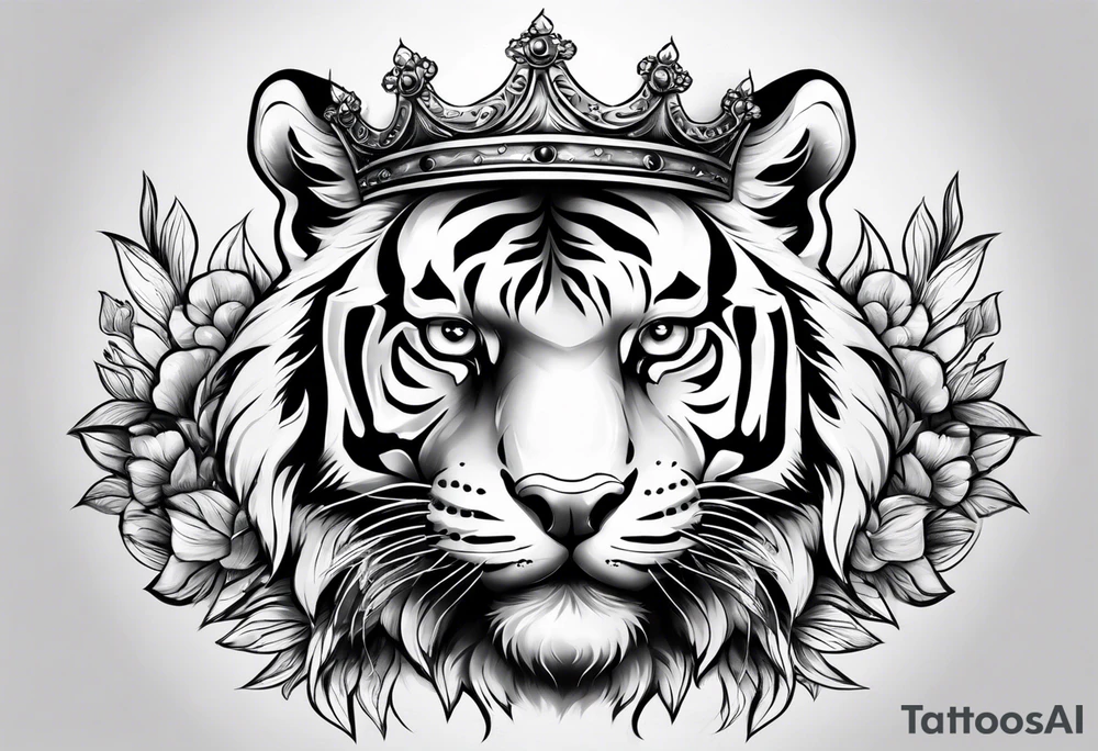 Tiger wearing crown roaring tattoo idea