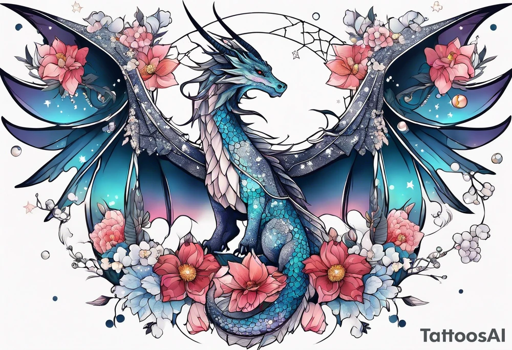 Constellation, wing , snow , cross , dragon female japan kawaii , flower tattoo idea