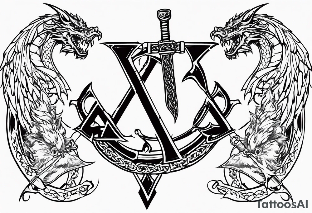Valhalla sword shield dragon axe Valknut barbed wire chains fire tattoo idea Valhalla sword shield dragon axe Valknut barbed wire chains fire tattoo idea