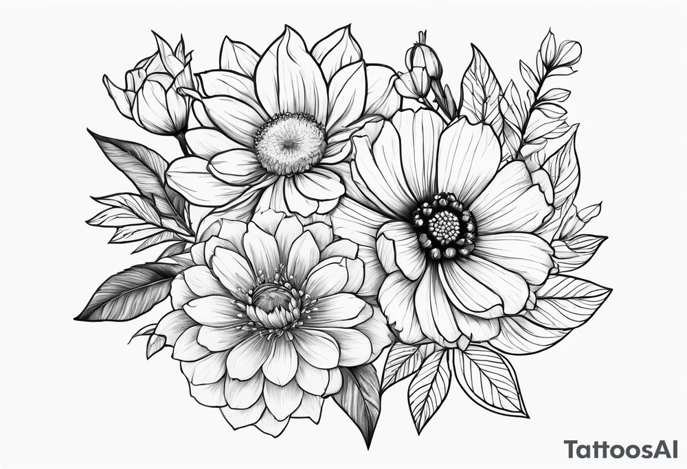 November birth flower and July birth flower in a bouquet tattoo idea