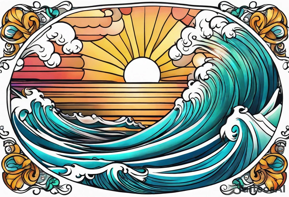 Mermaid waves sun booty tattoo idea
