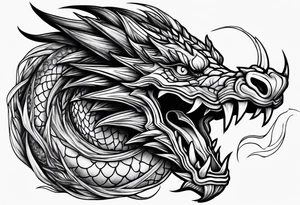 Powerfull magestic black fire dragon tattoo idea