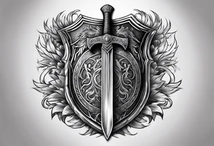 Valhalla sword shield axe mist tattoo idea
