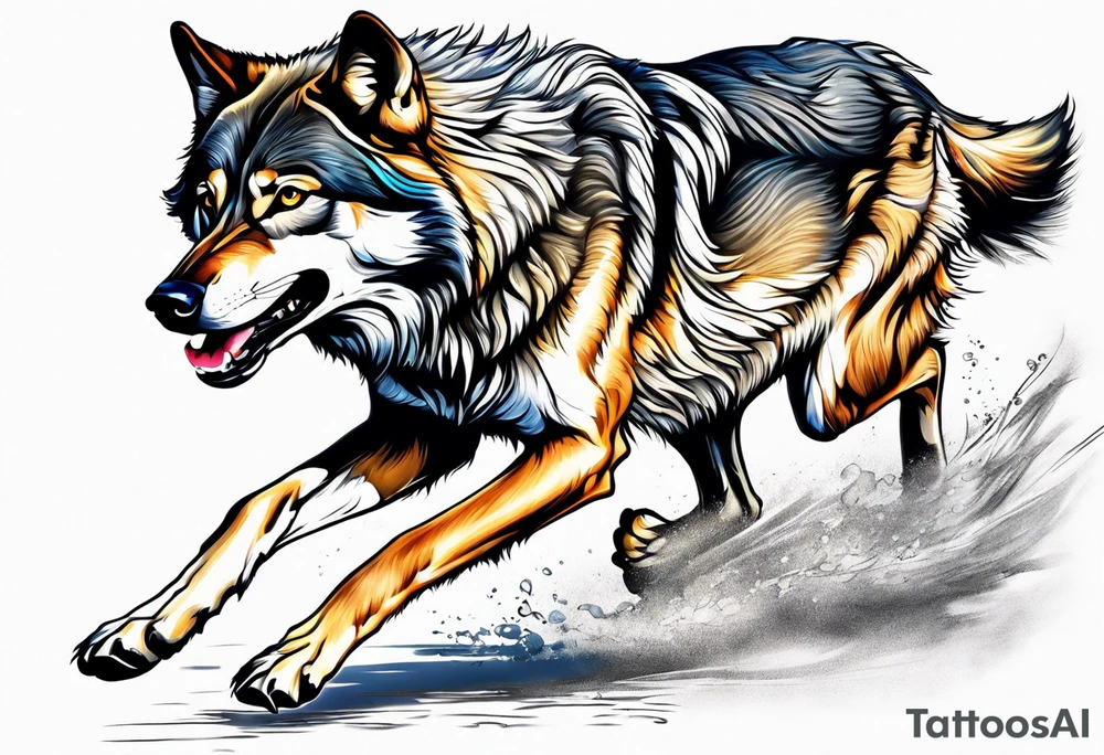 Wolf running tattoo idea