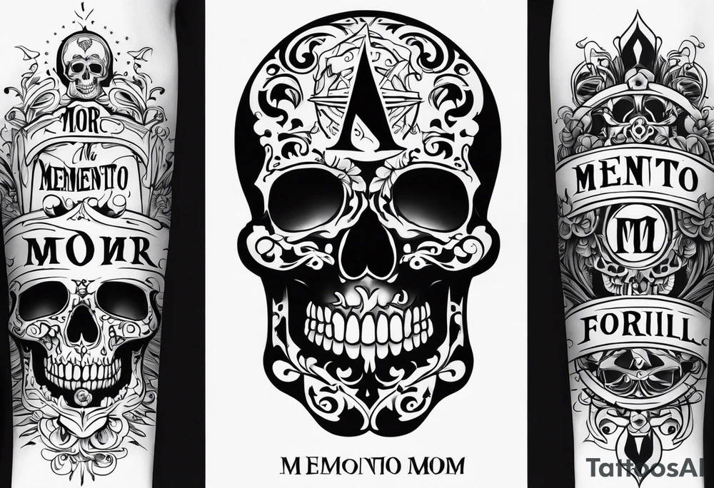 Memento mori written skull sleeve tattoo design tattoo idea