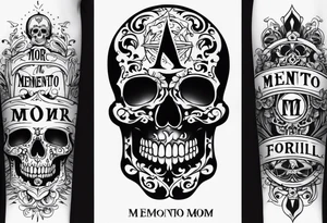 Memento mori written skull sleeve tattoo design tattoo idea