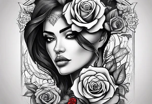 Hispanic/ Latin  woman  with half skull face, roses, loving heART, strength,  cancer zodiac , time heals all tattoo idea