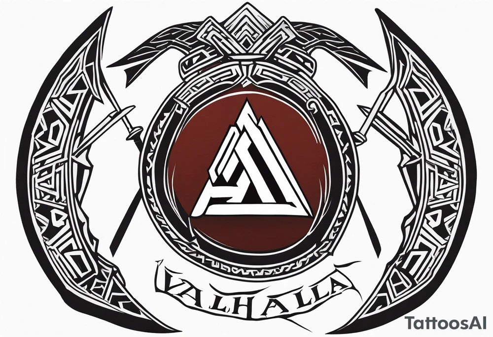 Valhalla valknut round 
shield axe sword tattoo idea