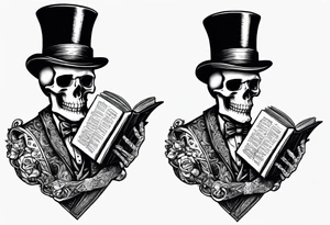 old time skeleton wearing a top hat holding a holy bible tattoo idea