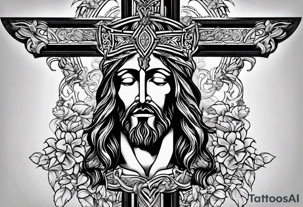 Jesus cross made from many hearts tattoo idea