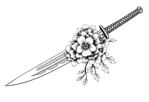 Katana with flowers on the blade tattoo idea
