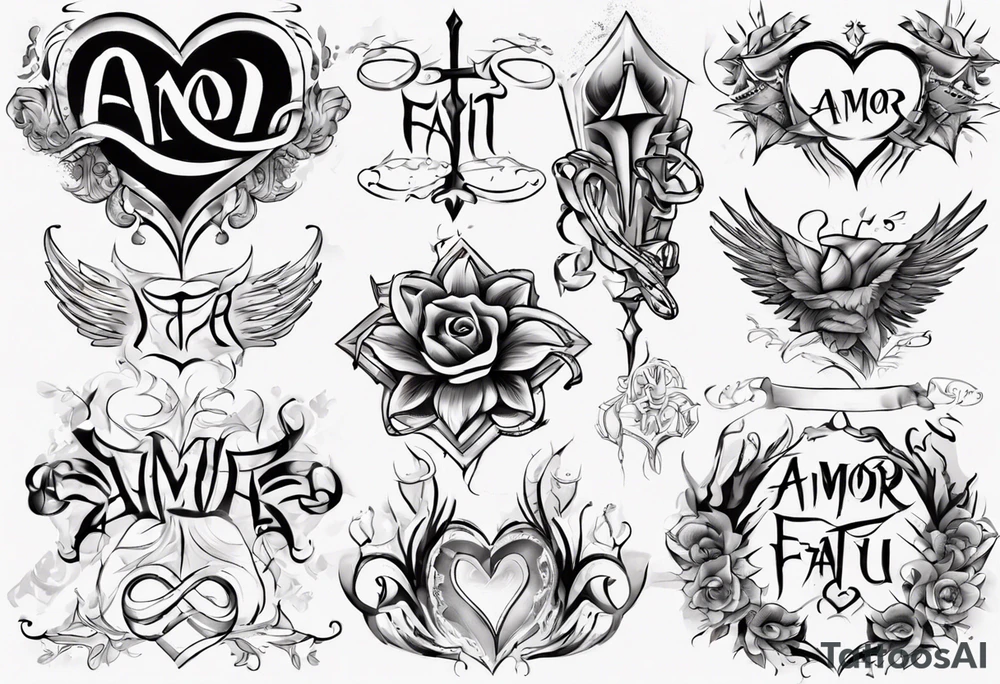 stylized text: "amor fati" tattoo idea