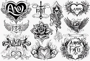 stylized text: "amor fati" tattoo idea